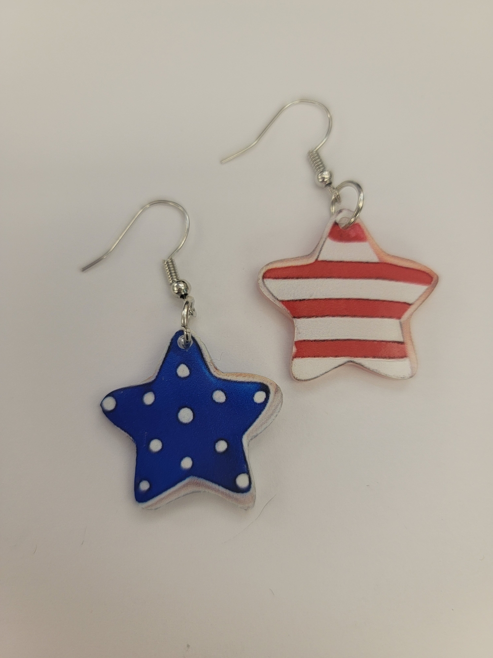 Patriotic Star Dangle Earrings - Blue & Red